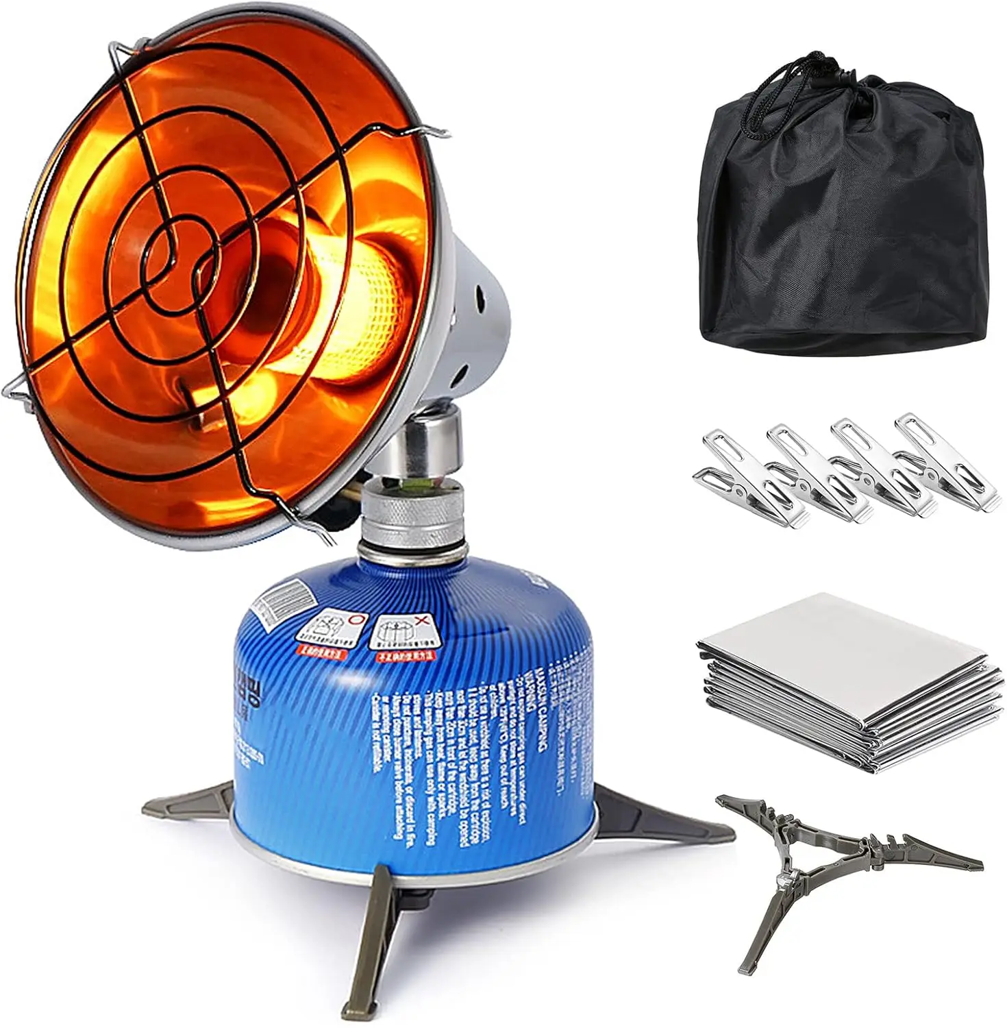 

Portable Gas Camping Heater - Lightweight With Blanket and 4 Clips - Outdoor Warmer Heating Stove