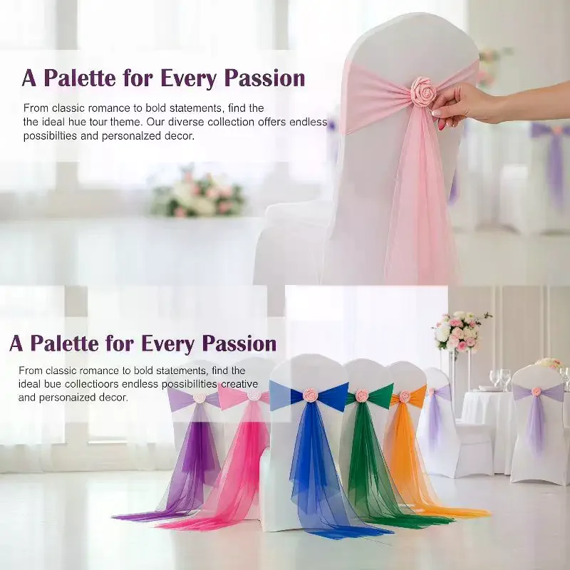 Organza Chair Sashes Flower Spandex Organza Chair Decoration Wedding Party Festival Chair Covers And Bows For Christmas