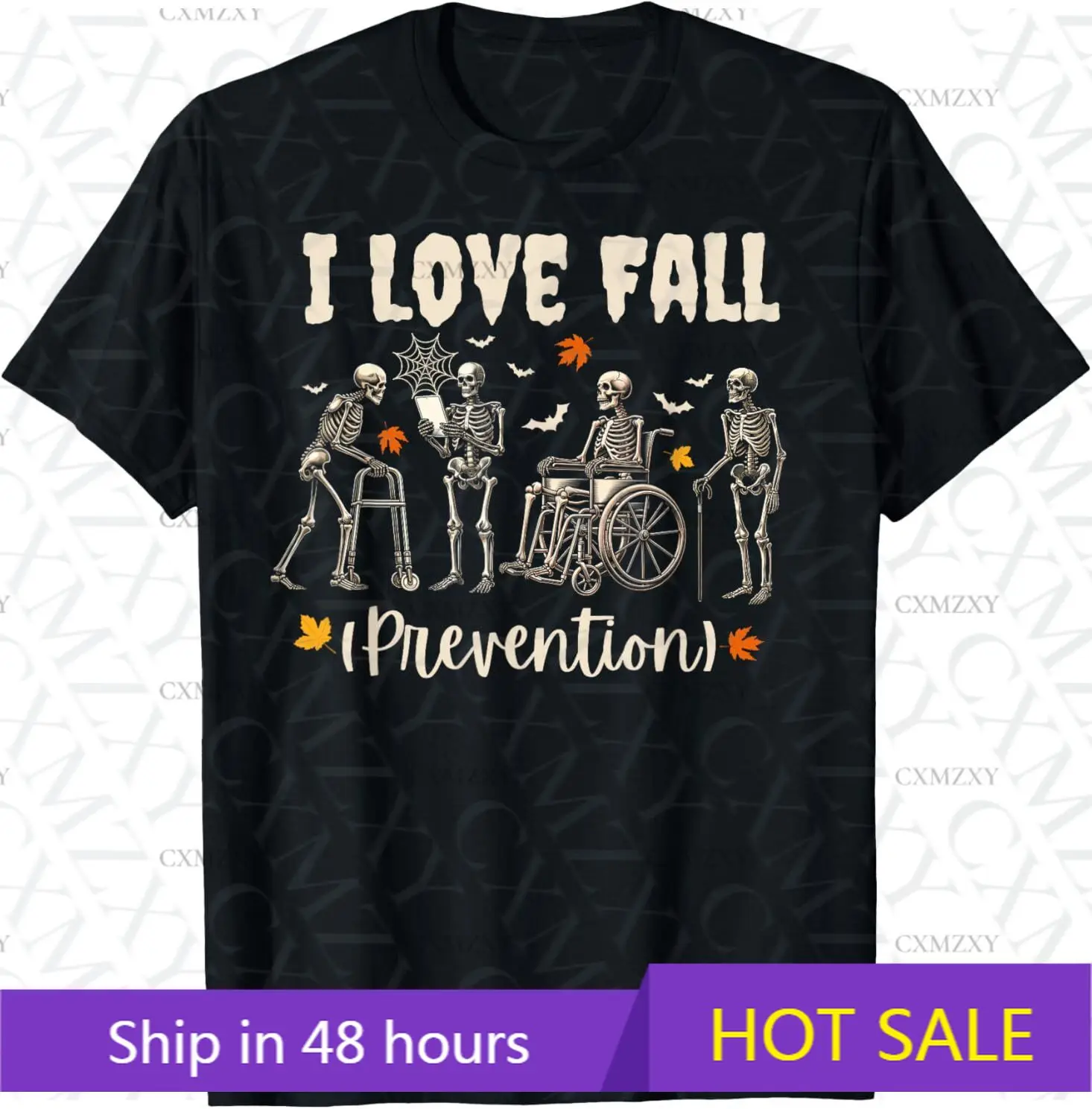 

Funny Skeleton I Love Fall Prevention Autumn Physical Therapy 100% Cotton Short sleeved T-shirt