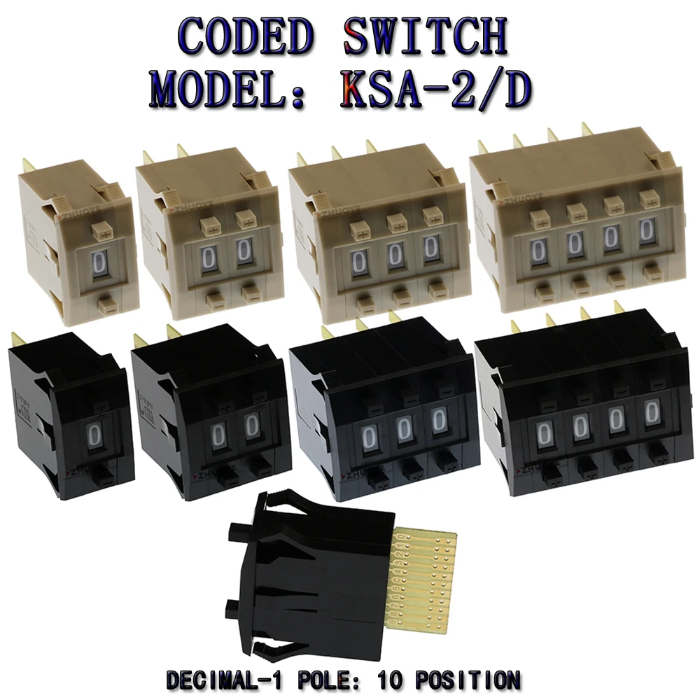 

кодирующий переключатель 0-9, кодирующий переключатель, цифровой переключатель 1/2/3/4, 11 контактов KSA-2/D BCD 0-9