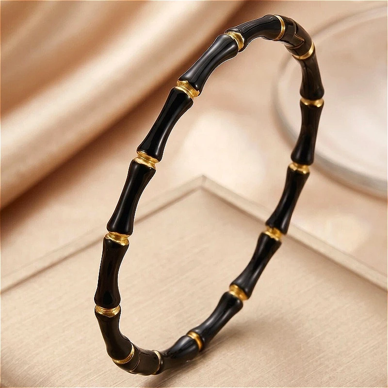 Bambus-Gelenk-Titanstahl-Armreif, modischer, vielseitiger runder Edelstahl-Armreif, schlichtes, einzigartiges Armband für Herren und Damen, Alltagsgeschenke – Detail 3