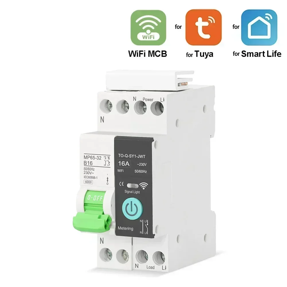 16A WiFi Smart Circuit Breaker With Metering Energy-Monitoring Remote And Manual Switch For Tuya And Smart-Life-App Control