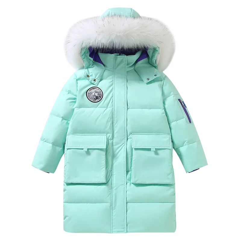 Children's down jacket girls long new children's clothing big children's thick coat white duck down Waterproof and windproof