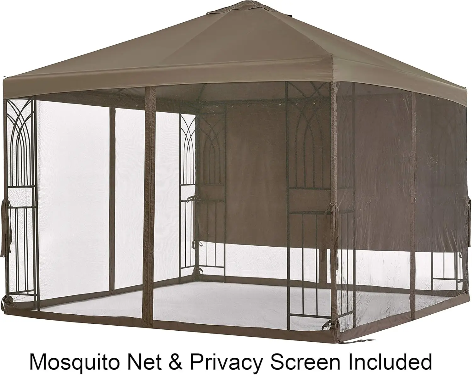 a*-GARDEN 10ft X 10ft PVC Gazebo with Mosquito Net & Privacy Panel Metal Frame Powder Coated Pergola Style.