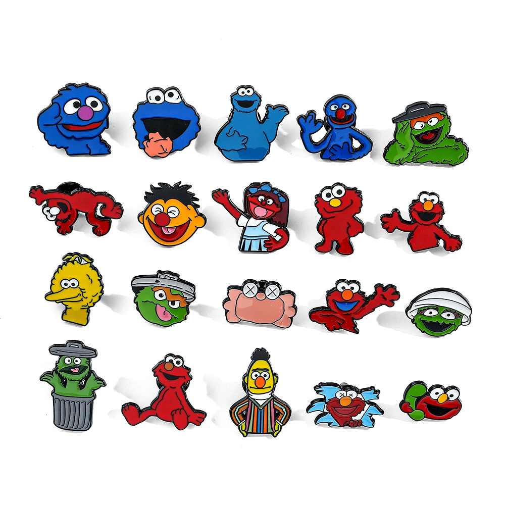 Cute Sesame Street Brooch Badge Elmo Cookie Monster Metal Lapel Pins Anime Cartoon Figure Brooches Backpack Badge Cosplay Gift