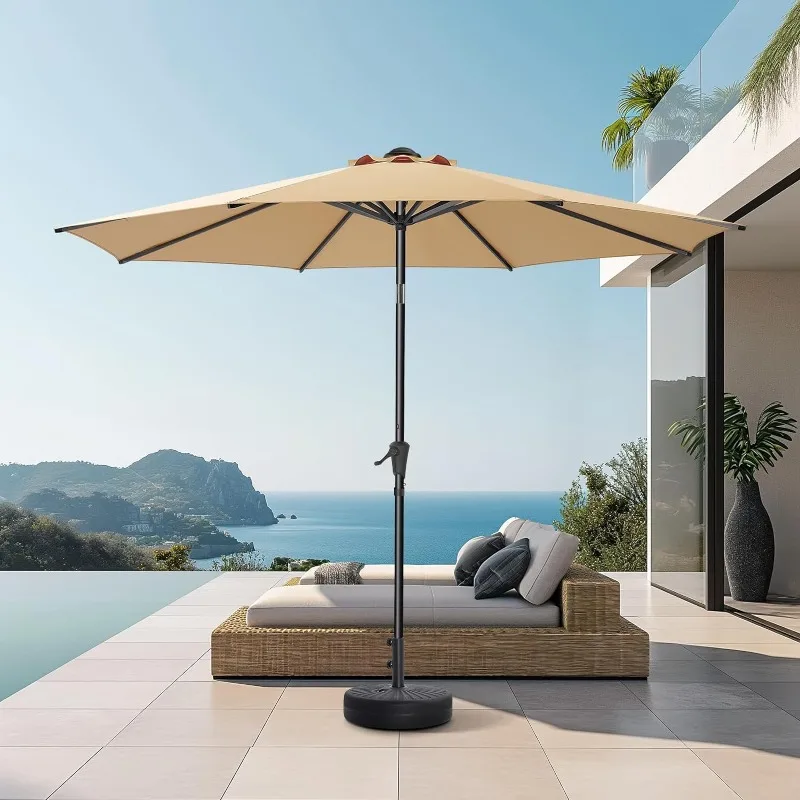 9ft Outdoor Patio Umbrella - Market Table Pool Deck Umbrella UPF50+ UV Protection with Push Button Tilt, Crank and 8 Sturdy Ribs