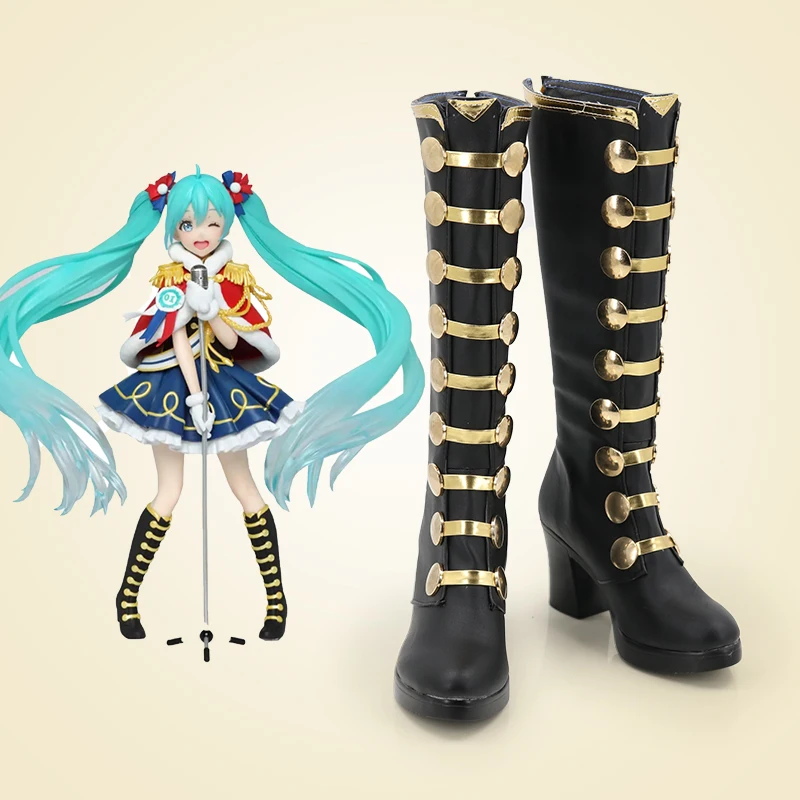 

Женские и мужские ботинки Hatsune Miku, черные аниме ботинки для косплея Мику