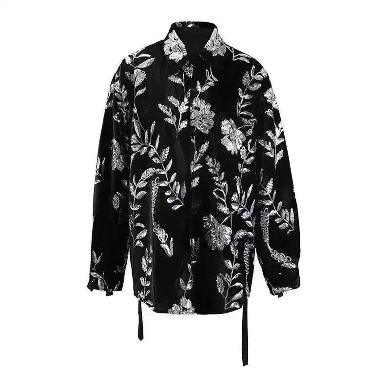 

HUISONG красная нерегулярная лента с блестками, блузка большого размера, женская новая рубашка с длинными рукавами и лацканами, модная весна-осень 2025 xj97m4