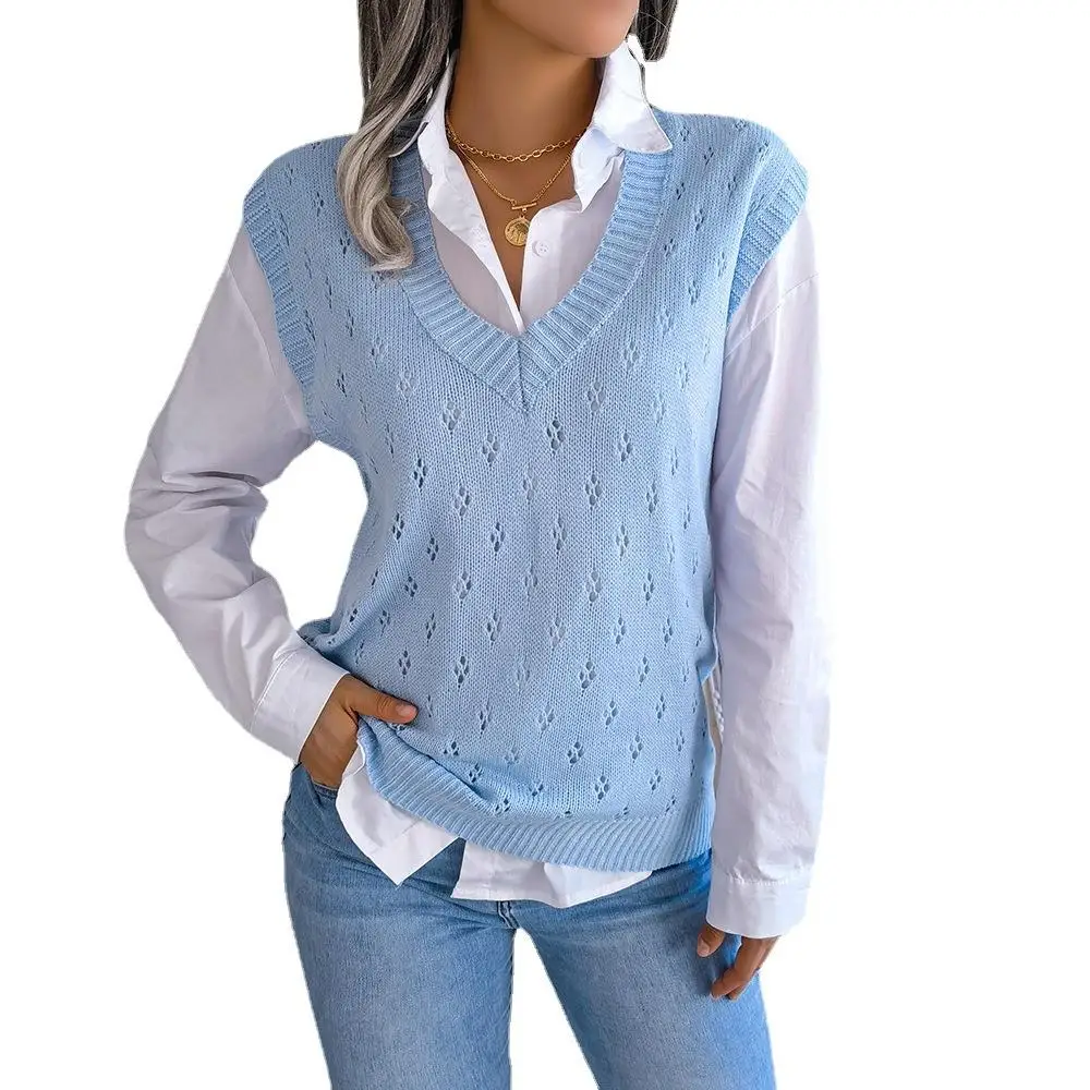 الخريف الشتاء محبوك الجوف سترة V-ne سترة المرأة عبر الحدود Faion Svel ملابس حرارية مريحة عادية Sle