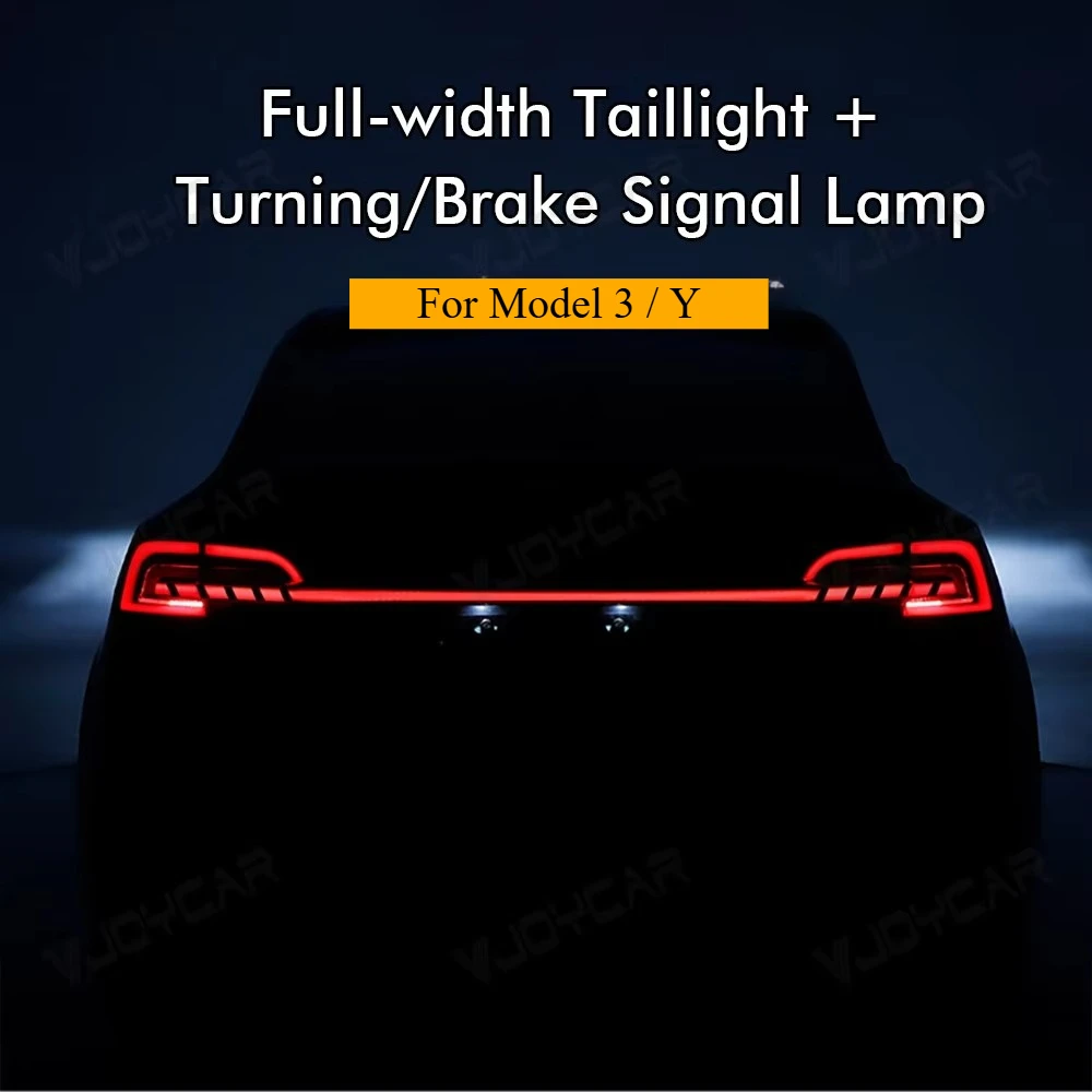 Full‑Width LED Tail Lights for Model 3 Y, Turn Signal Brake Taillight Red Amber Warning Lamp Auto Modification Accessories