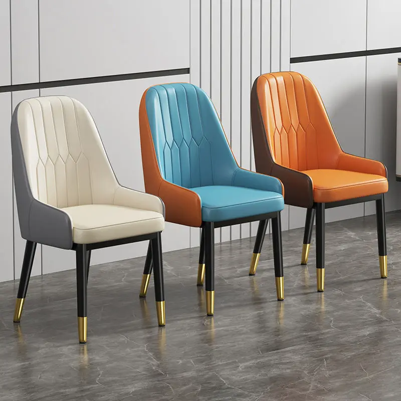 #Luxury Modern Nordic Dining Chairs with Metal Leg PU Leather Upholstery Restaurant Furniture