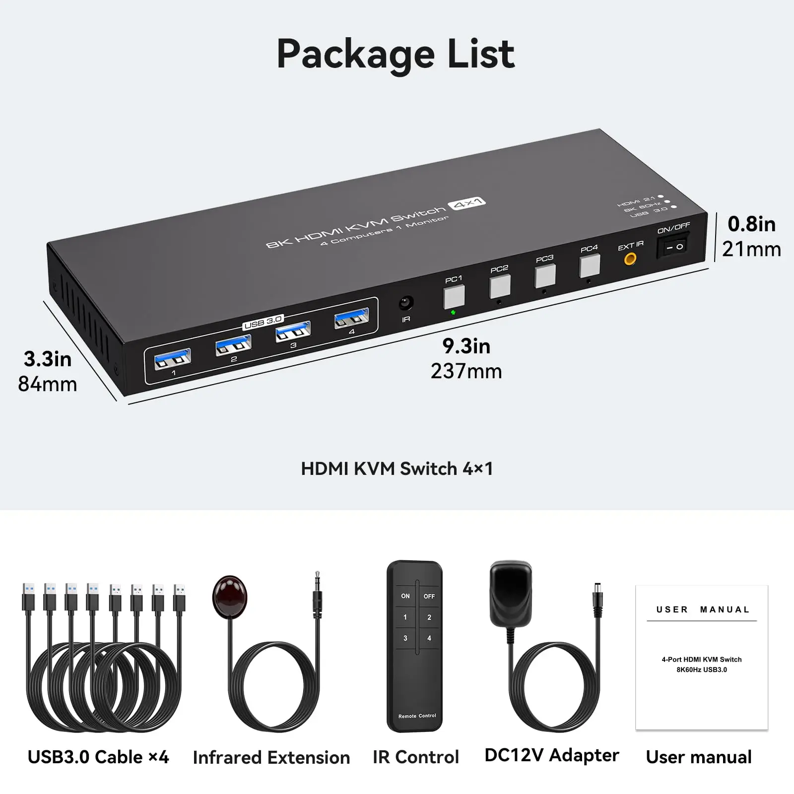 HDMI 2.1 kvmスイッチ、4つのコンピューター、1モニター、8k @ 60hz、4k @ 120hz、4ポート、kvmスイッチ、4個のキーボードとマウスのようなUSBデバイス