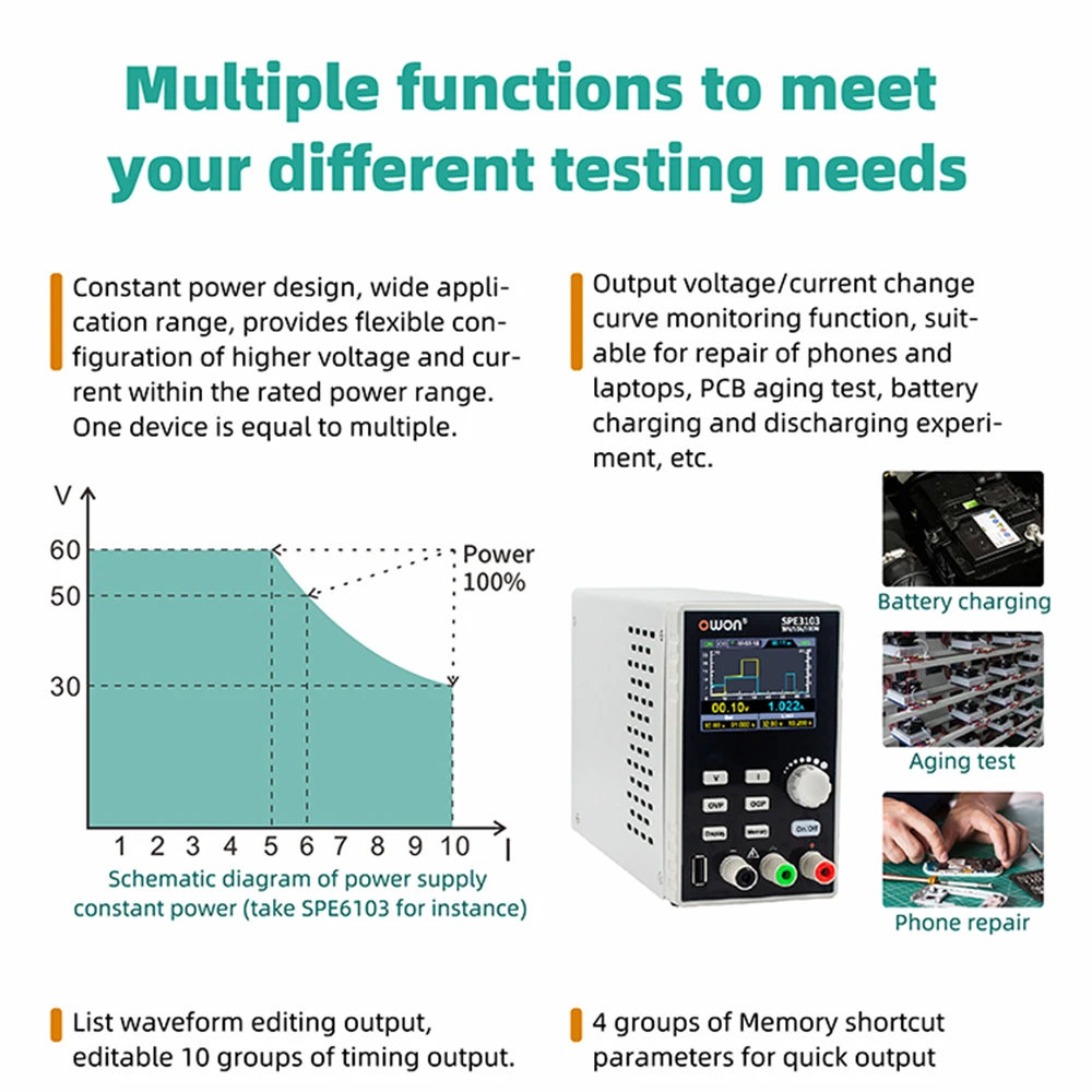 OWON SPE Programmable DC Power Supply 300W 30V/10A 60V/10A 2.8\