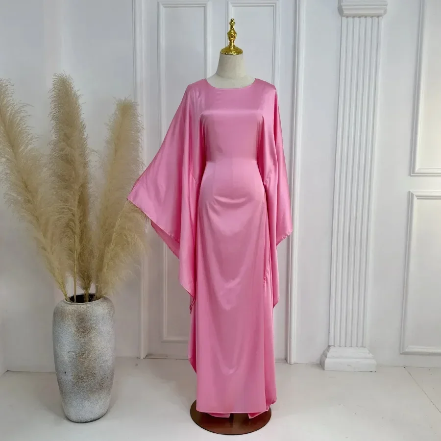 Clothes for Muslim Women Ramadan Eid Abayas for Women Fashion Batwing Satin Abaya Dubai 2024 Muslim Kaftan Dress Outfits Gowns