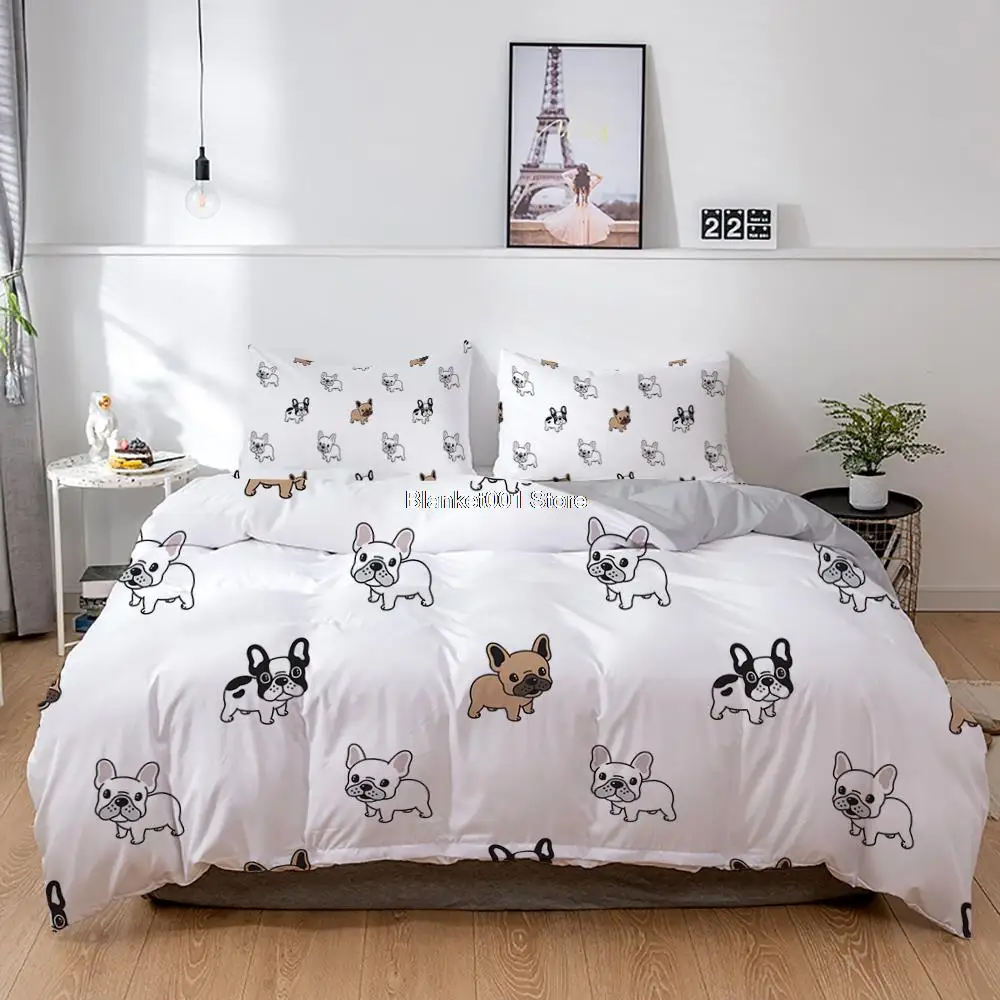 

French Bulldog Bedding Set Cartoons Puppy Children Bedclothes Cute Duvet/Quilt Cover and Pillowcase Kawaii Boys Girls