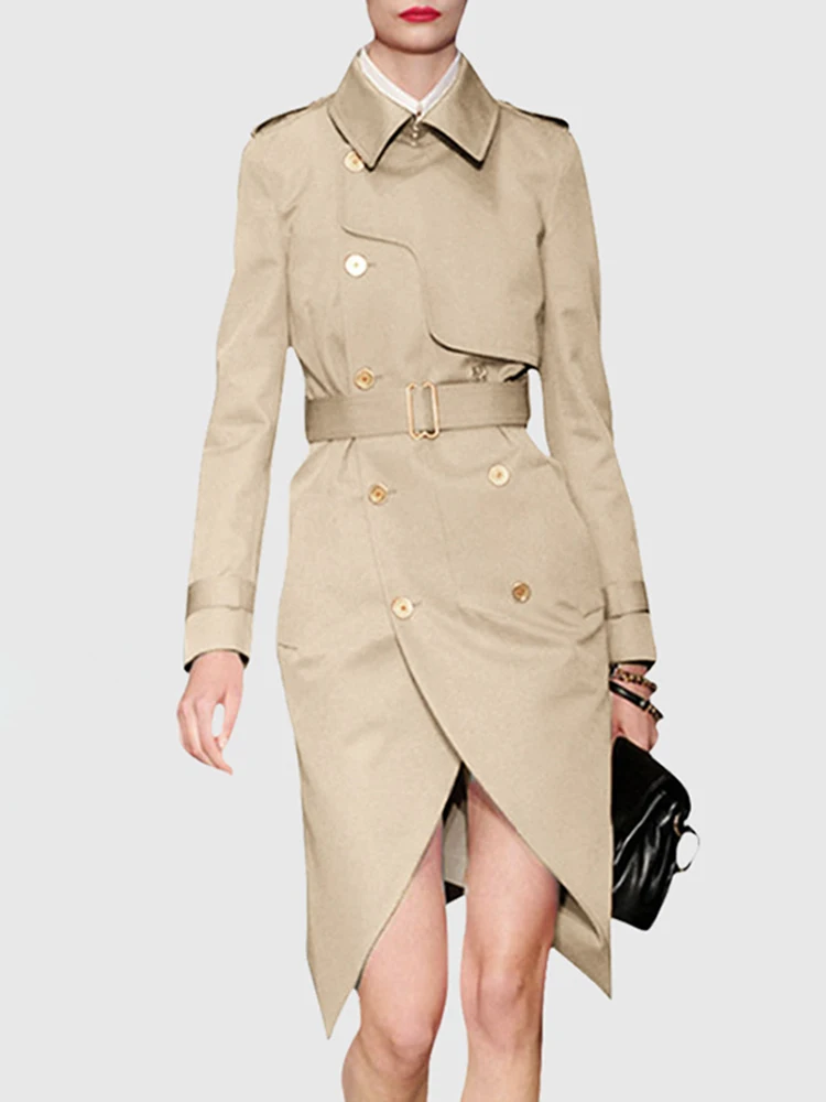 TWOTWINSTYLE Casual Irregular Trench For Women