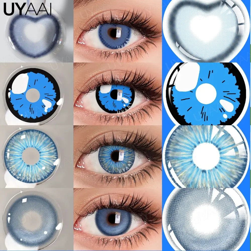 UYAAI 1 Par de Lentes de Contacto de Color para Cosplay, Accesorios de Anime, Lentes Azules Multicolores, Pupilentes, Lentes de Anime para Halloween, Lentes Azules