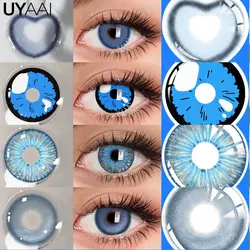 UYAAI 1 Paar Cosplay Farbe Kontaktlinsen Anime Zubehör Blau Bunten Linsen Pupilentes Halloween Anime Linsen Blau Lense