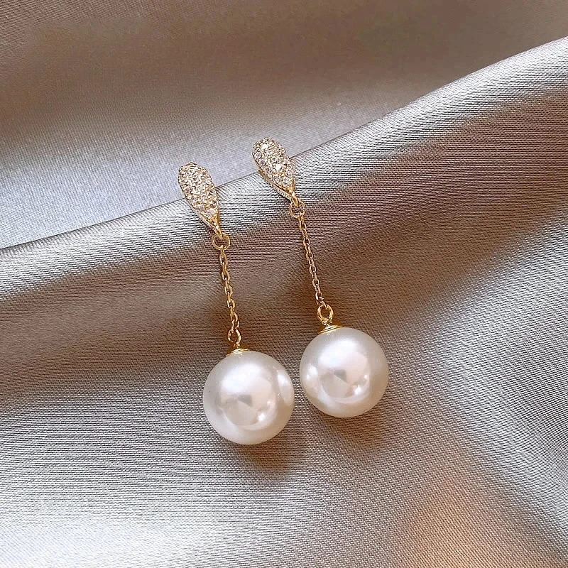 

Light Luxury High-end Small Tassel Pearl Earrings Jewelry Round Face Suitable Ear Accessories For Womens and Girls Gift