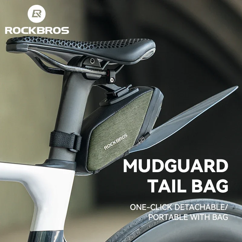 ROCKBROS Fahrradsatteltasche, 0,4 l, tragbarer Mini-Fahrradsitz, regensicher, Fahrrad-Hecktasche, MTB, Rennrad, Aufbewahrungstasche mit Kotflügel