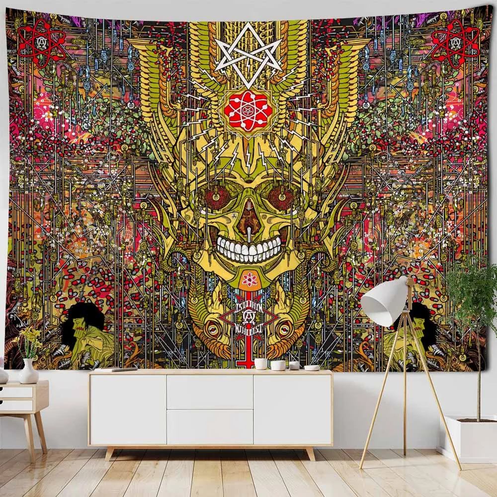 Skull Art Tapestry Wall Hanging Psychedelic Hippie Wall Decor Mandala Tarot Witchcraft Background Cloth Home Decor Hanging Cloth