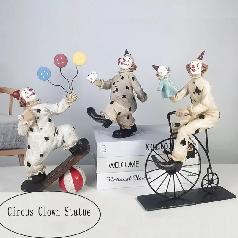 

Circus Clown Statue Poker Clown Balloon Clown Sculpture Clown Hold Doll Cycling Figurine Living Room Home Decor Craft Gifts