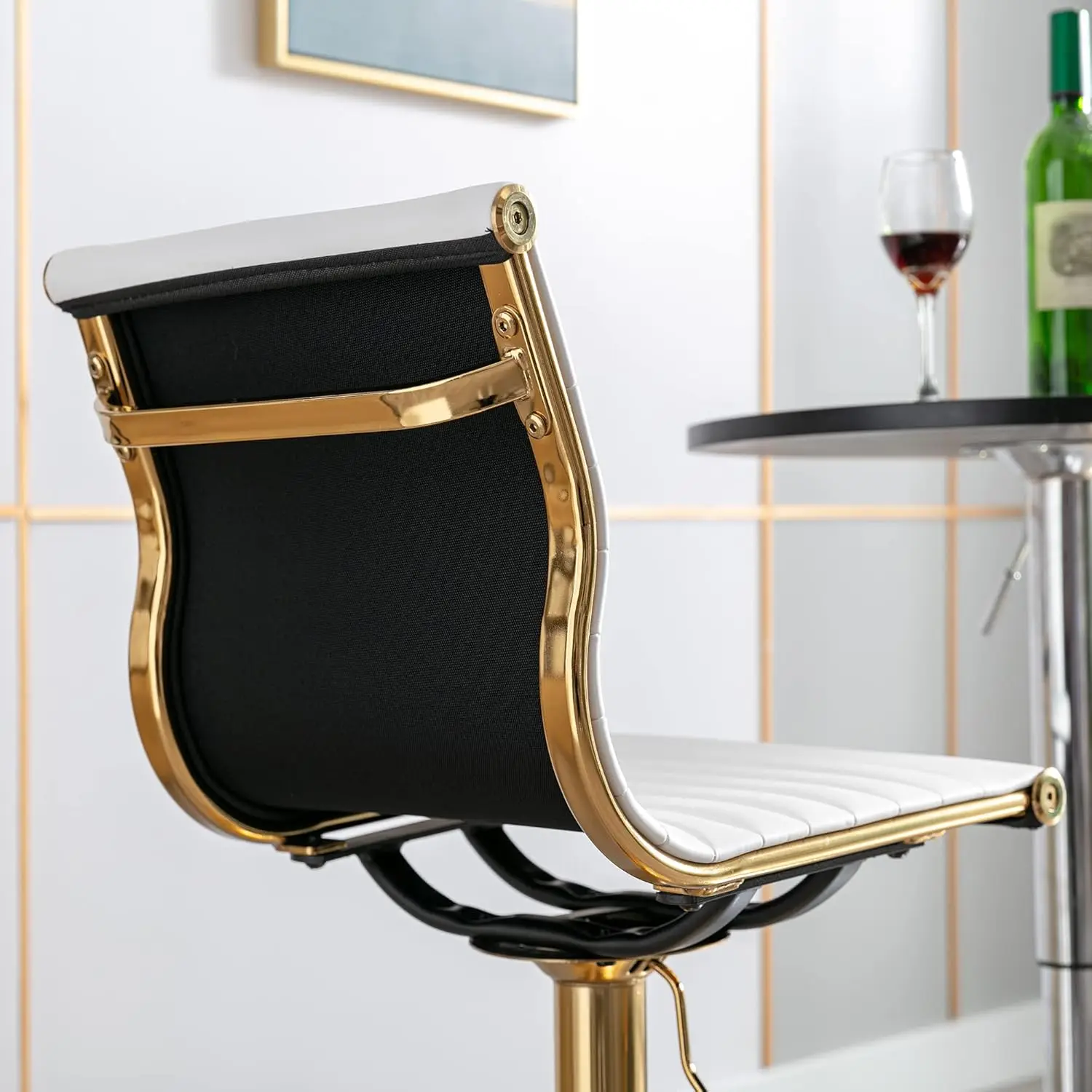 Modern Adjustable Swivel Bar Stool with PU Leather, Counter Height, Footrest, and Back Handle