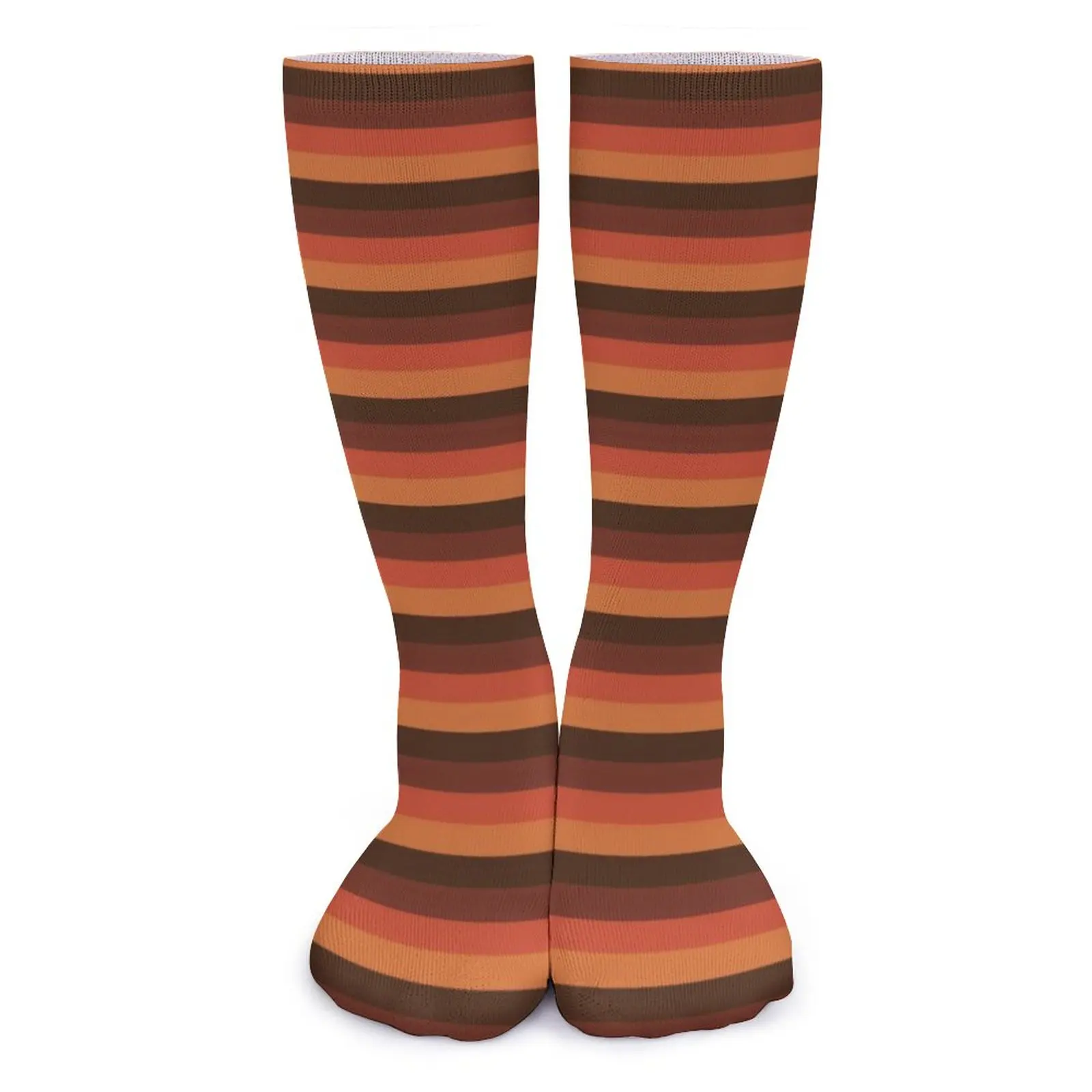 Cool Retro 70S Print Stockings Brown Orange Stripes Pattern Retro Socks Winter Non Slip Socks Female Outdoor Quality Socks