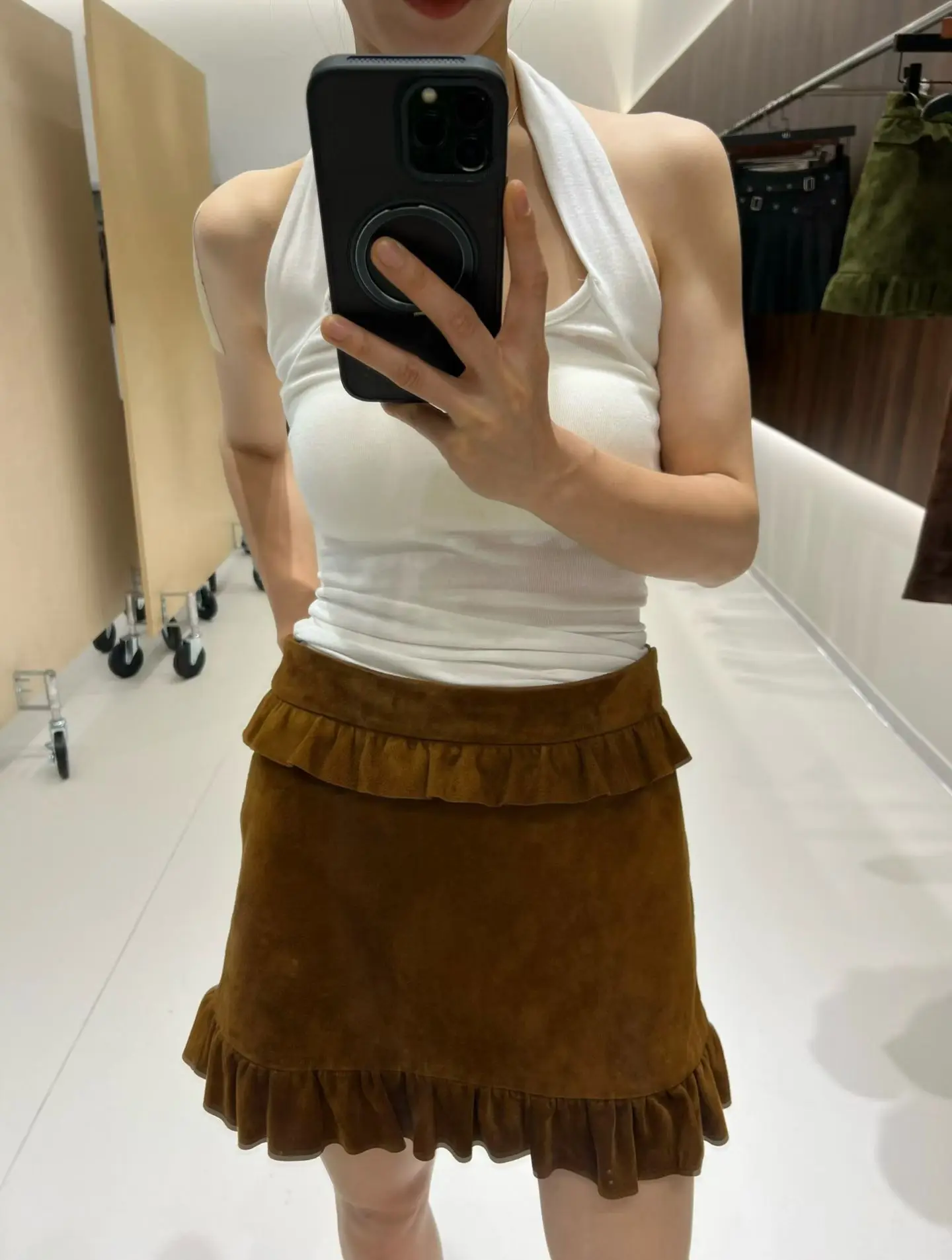 

Модная мини-юбка из натуральной замши и натуральной кожи с рюшами по краям, юбка-миди из овчины с женскими женщинами, женская одежда в корейском стиле