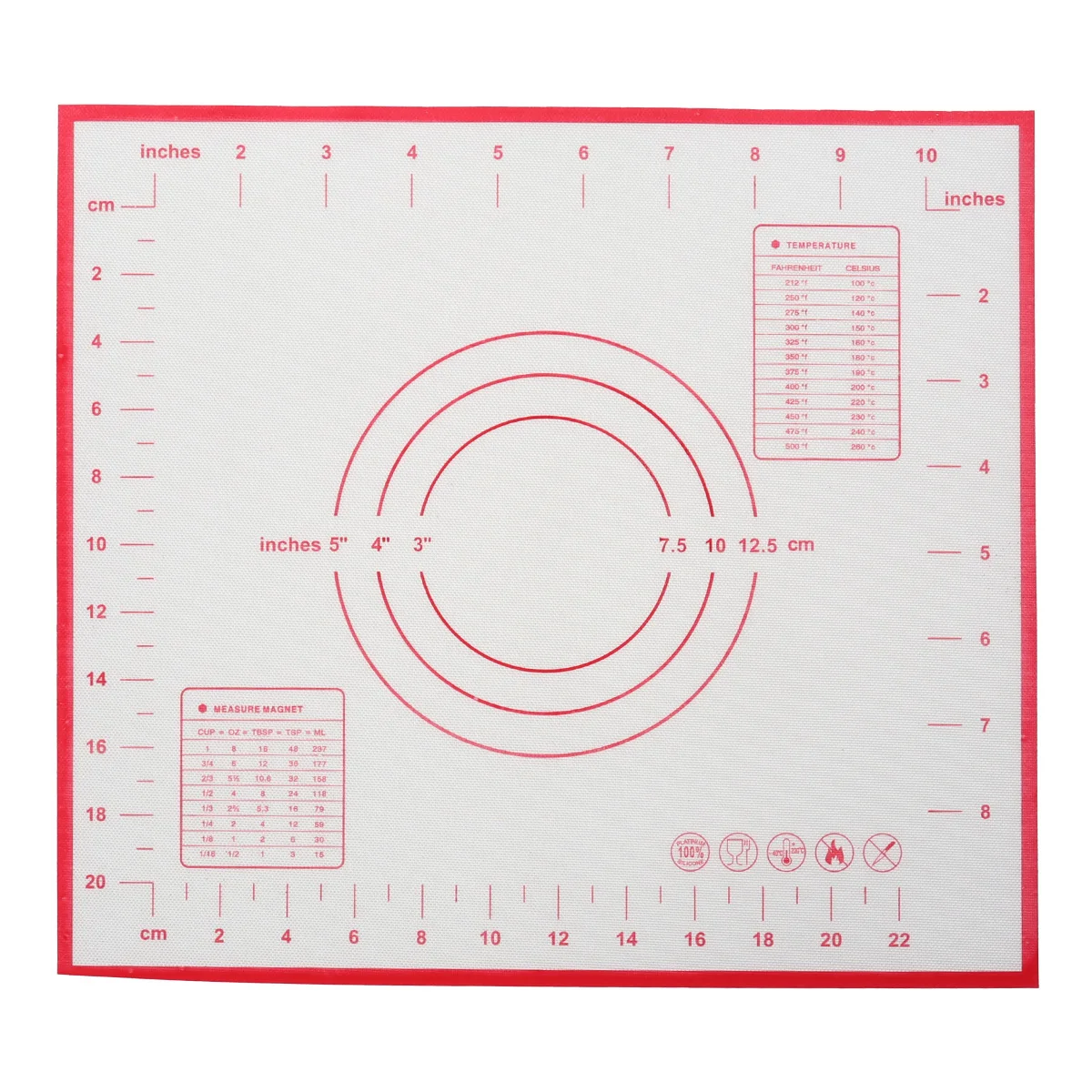 

Nonstick Silicone Pastry Baking Mat Red 26x29cm Heat Safe Rolling Dough Fondant Sheet Printed Measurements Non-Slip Baking Mat