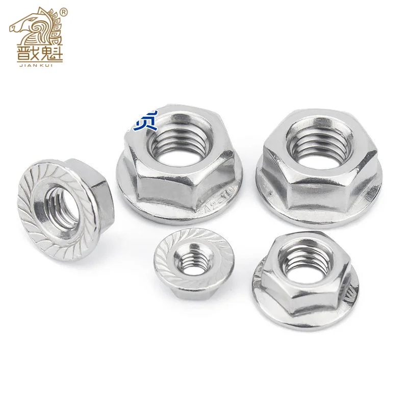 50/ 20/ 10/ 5pcs M3 M4 M5 M6 M8 M10 M12 High Quality Stainless Steel Hexagon Hex Head Serrated Spinlock Flange Nut Lock DIN6923