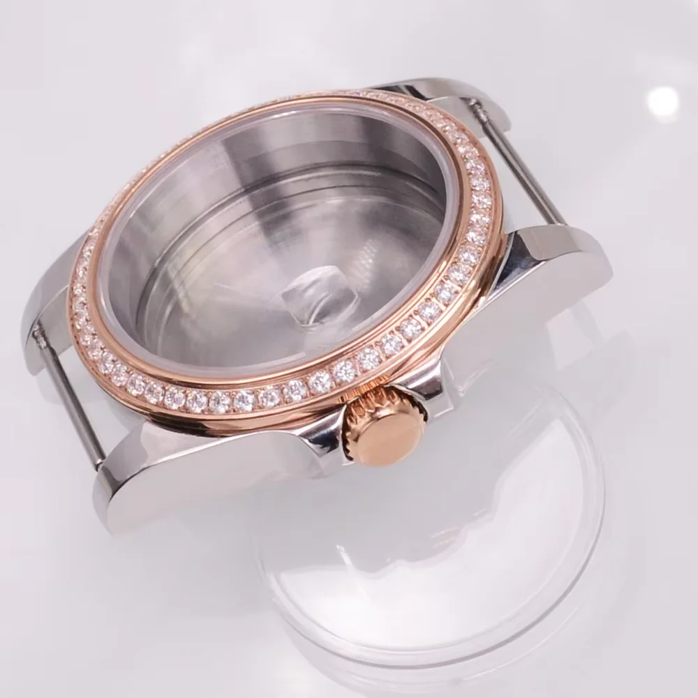 40MM Rose gold Pig mouth Watch Case Sapphire Glass Fit NH34 NH35 NH36 PT5000 ETA2824 ST2130 Movement