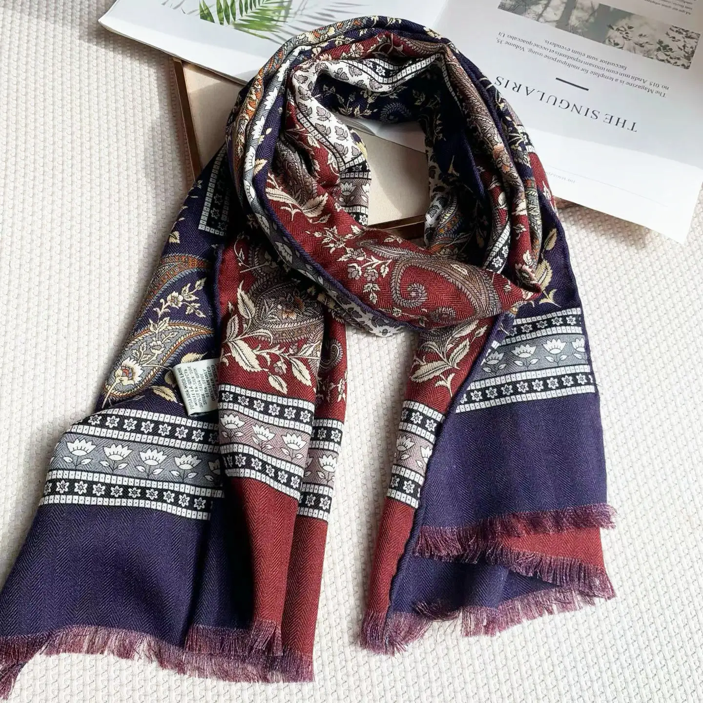 

BYSIFA| Red Blue Women Mulberry Silk Wool Scarf Wrap Luxury Long Scarves Shawls Headscarf Fall Winter Neck Scarf for hair 90cm