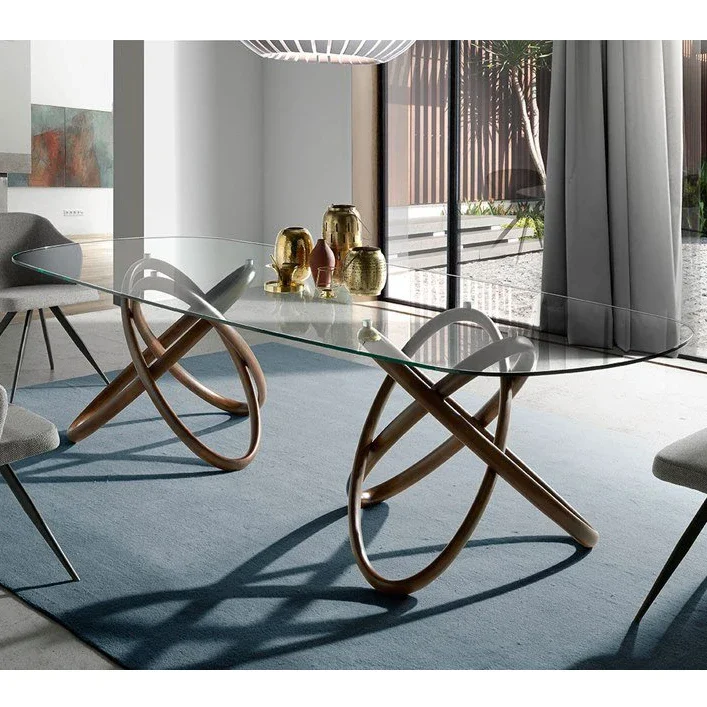 

Italian Art Log Glass Dining Table North America Black Walnut Family Meeting Room Desk