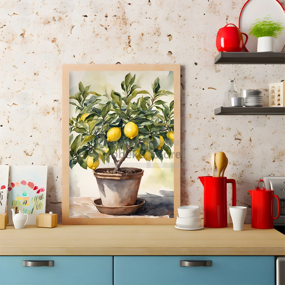 Yellow Lemon Tree Poster Italian Kitchen Prints Canvas Painting Italy Summer Fruit Wall Art Pictures Home Room Modern Decoration