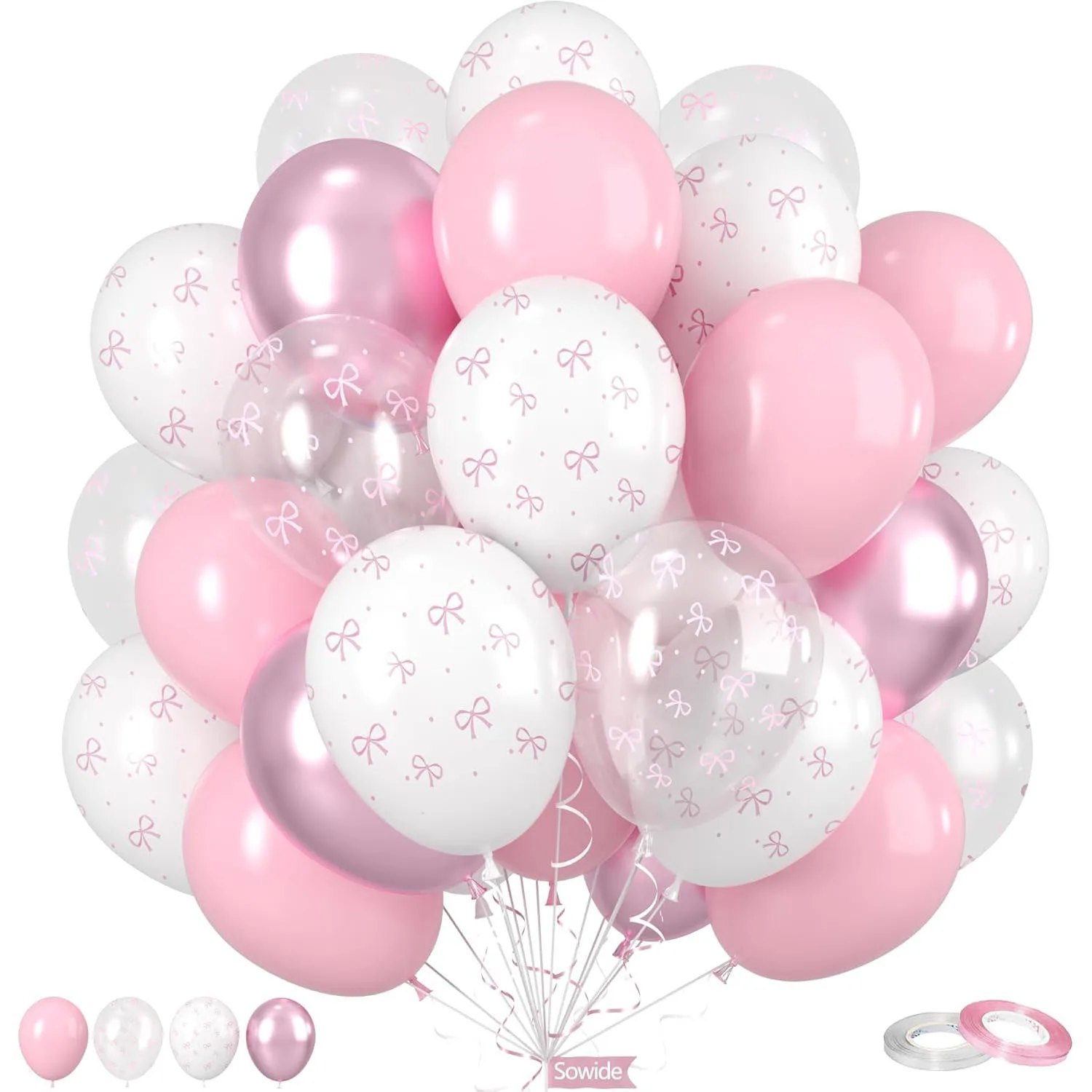 Globos de lazo de 12 pulgadas para mujer, fiesta de cumpleaños rosa, despedida de soltera, compromiso nupcial, tema de lazo, aniversario de boda