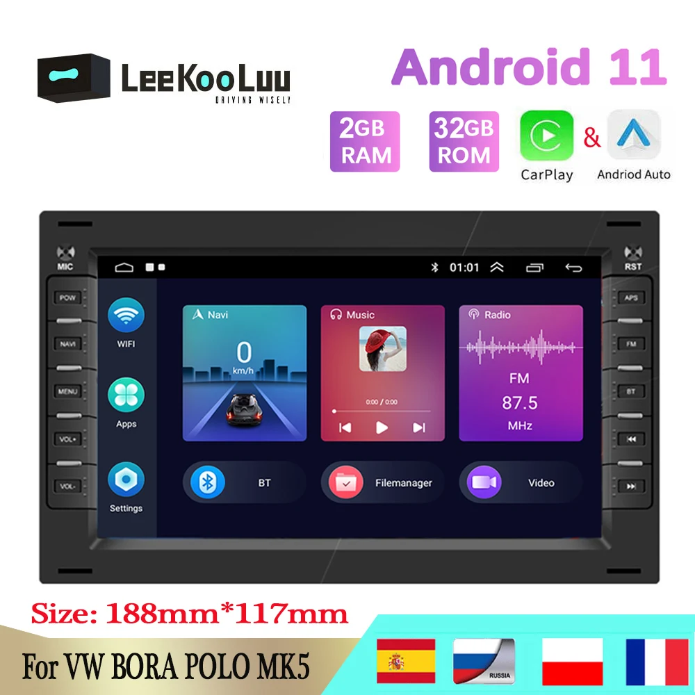 LeeKooLuu Android Car Radio 2 Din Stereo GPS Carplay Multimedia For VW / Volkswagen BORA POLO MK5 SHARAN JETTA MK4 CITI CHICO