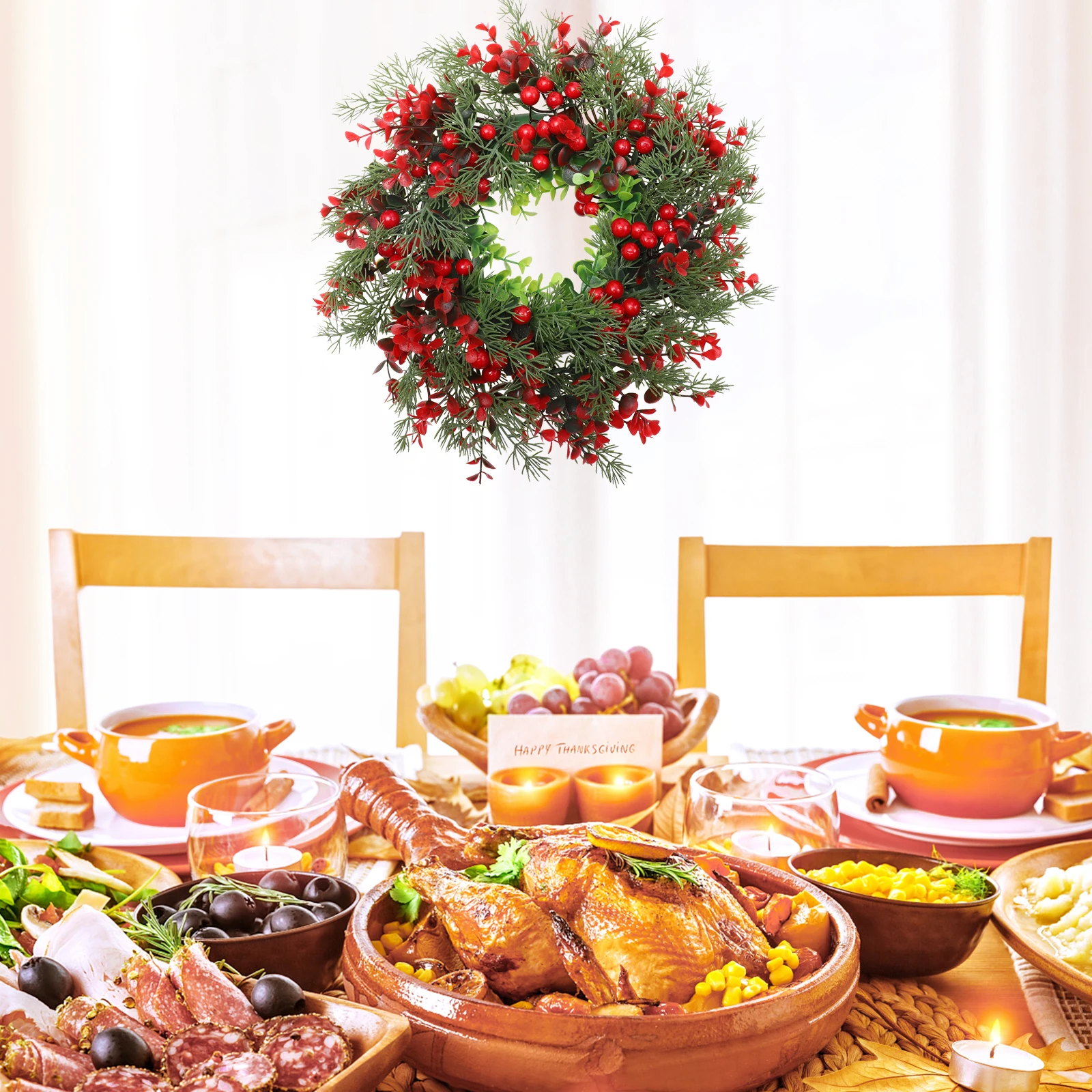 

Christmas Wreath Door Decoration Garland Plastic Xmas Wreaths Winter Men Gifts Table Decor Hanging Holiday Wall Ornament Home