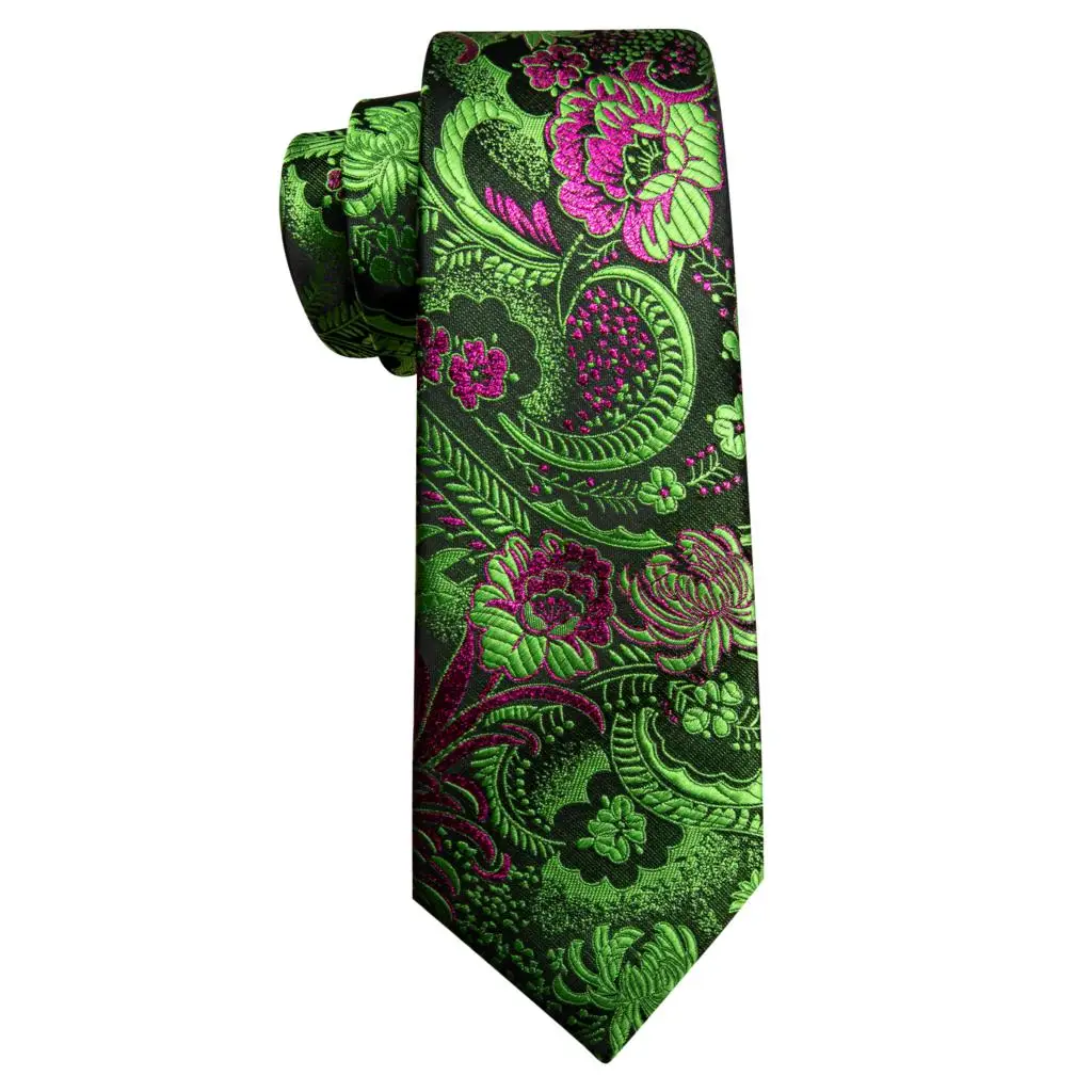 Elegante Multi Floral Seide Herren Krawatte Einstecktuch Manschettenknöpfe Set Jacquard Blume Krawatte Für Männliche Hochzeit Business Party Event Barry.Wang – Detail 16
