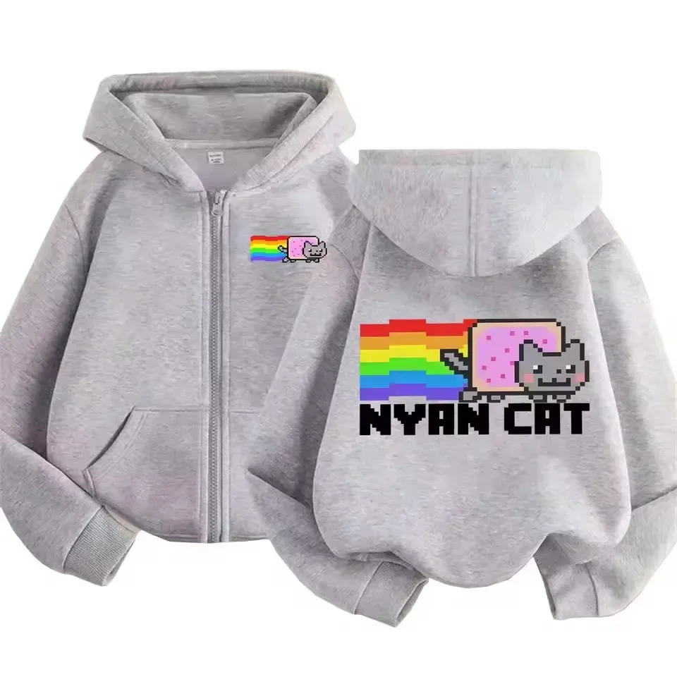 Heavy Pixel Rainbow Cat Zip Up Hoodie Black White Blue Grey Men Women Streetwear Casual Fashion Sweatshirt Tops Y2K