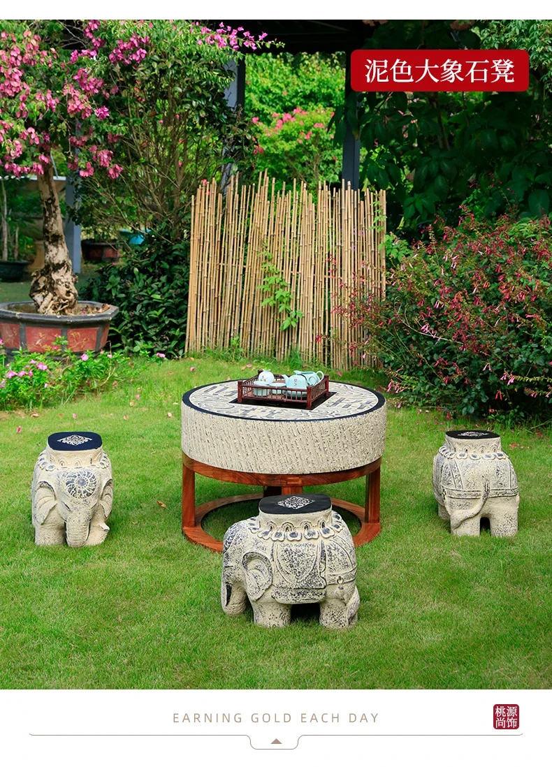 Outdoor Waterproof Table and Chair Courtyard Tea Table Outdoor Balcony Imitation Stone Table and Chair Elephant Stool