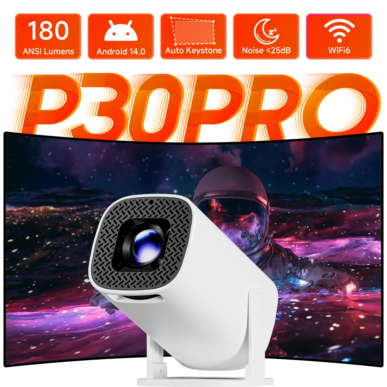 P30PRO Android 14 Mini proyector inteligente compatible con vídeo HD 4K WiFi 6 BT5.0 nativo 720p proyector portátil para cine en casa al aire libre
