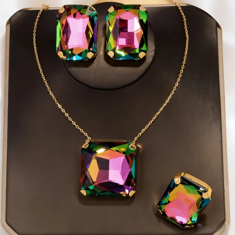 

Новое великолепное большое ожерелье, серьги, кольца, эффектные аксессуары, красочный роскошный комплект ювелирных изделий для женщин