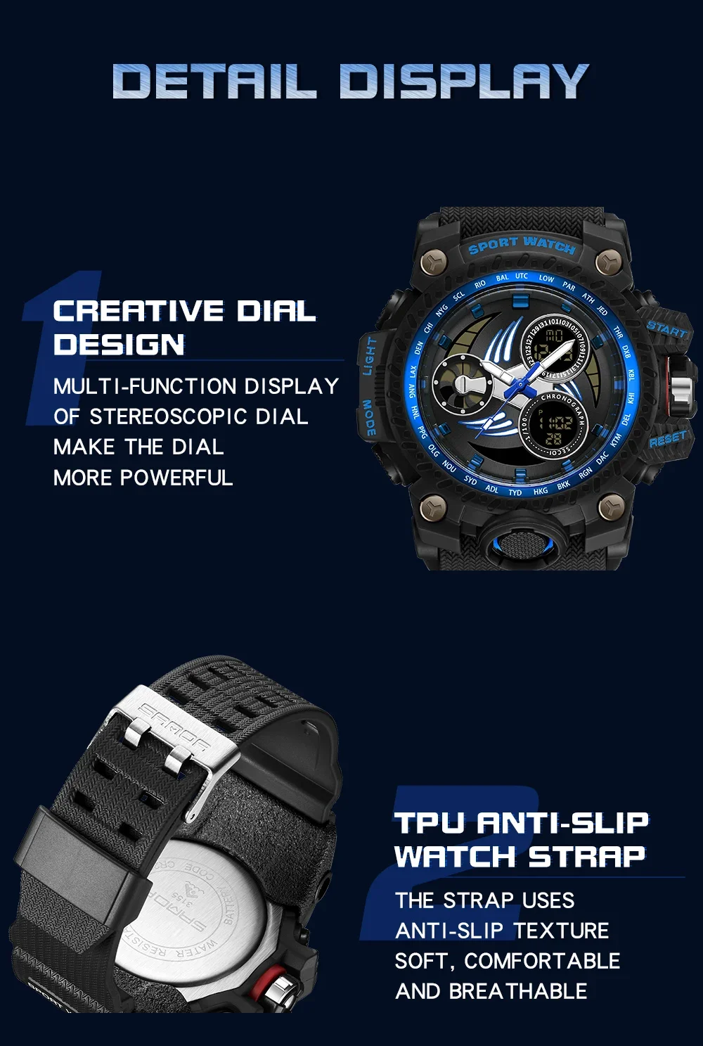 ساعة إضاءة ليلية إلكترونية متعددة الوظائف من Sanda-Men ، منبه ، مقاوم للماء ، الشباب ، اتجاه الموضة ، من الأعلى مبيعًا ، جديد