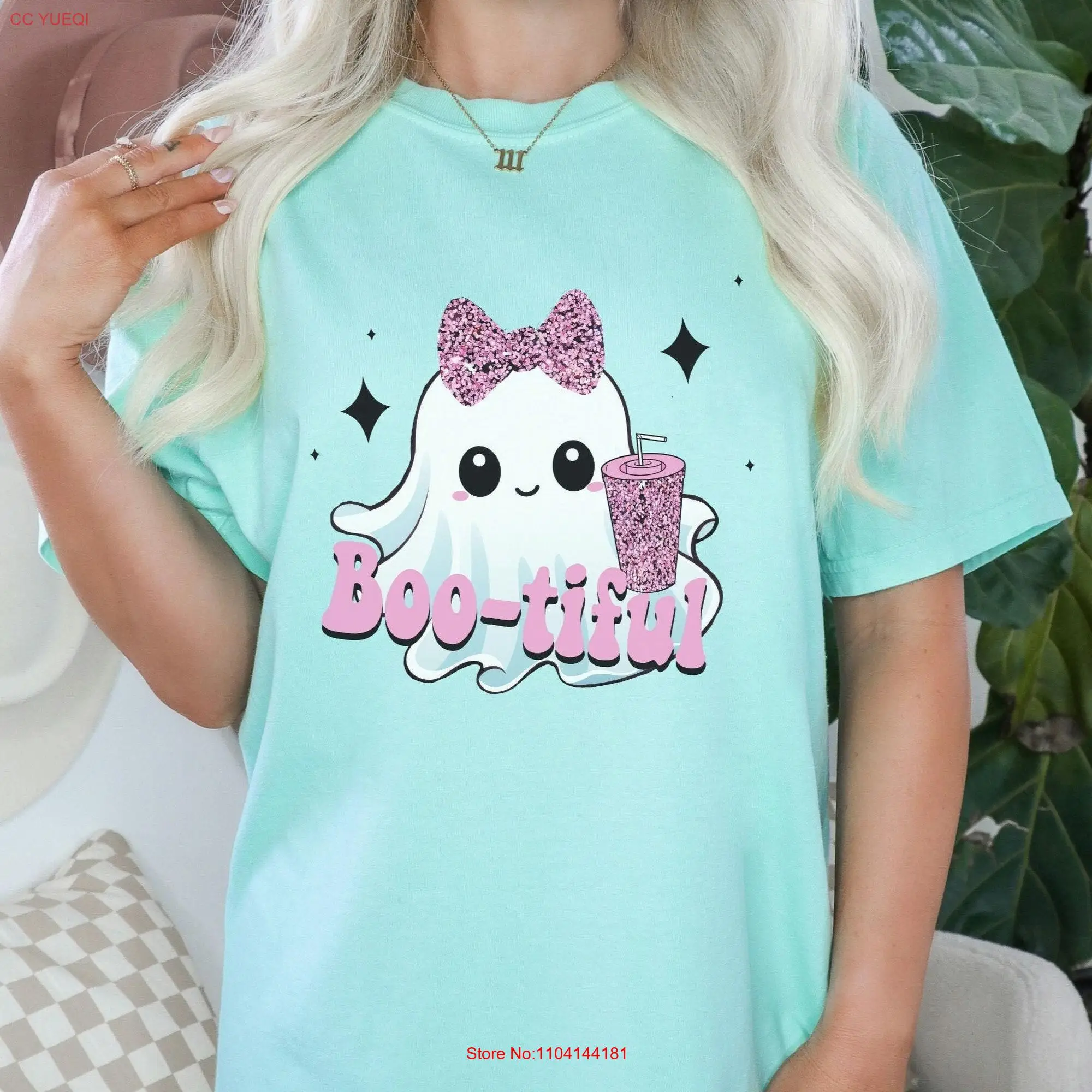 Boo tiful Pink Cute GhosT T Shirt Halloween Comfort Colors Trendy Bouje Sassy s For Her long or short sleeves