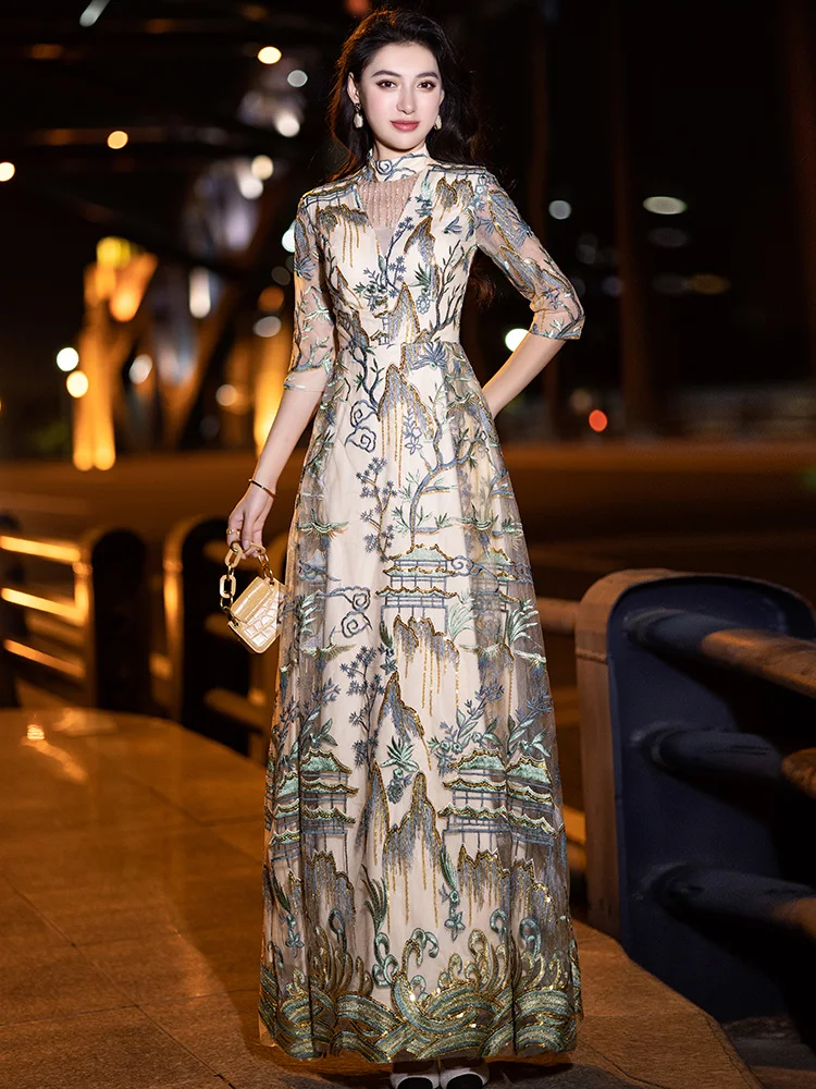 

Ele Evening Gown for Mom High-End Lightweight Luxury Host Dr for Banquet Formal Ocns Floor-Length Long Skirt