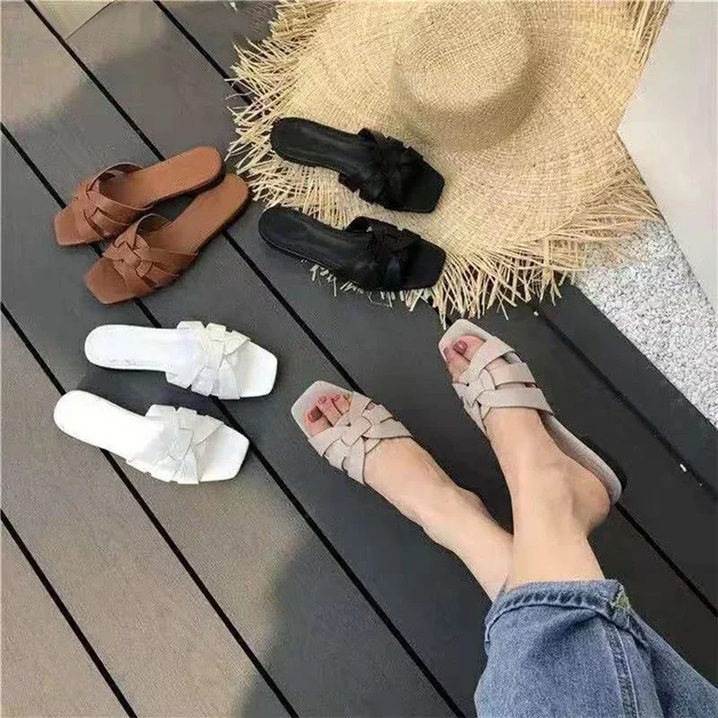 New Women Brand Slippers Summer Slides Open Toe Flat Casual Shoes Leisure Sandal Female Beach Flip Flops Big Size Women Slippers