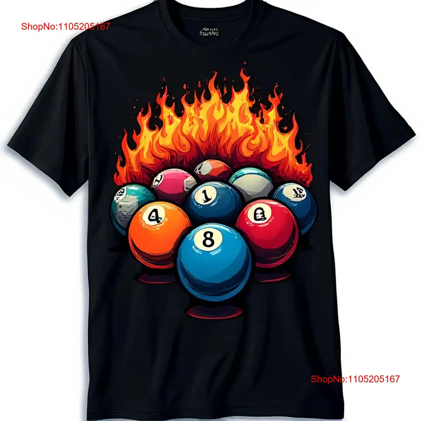 

Fireball Billiards T Shirt Black with Flaming Billiard Balls Design vintage Washed Breathable Unisex homme streetwear Stretched
