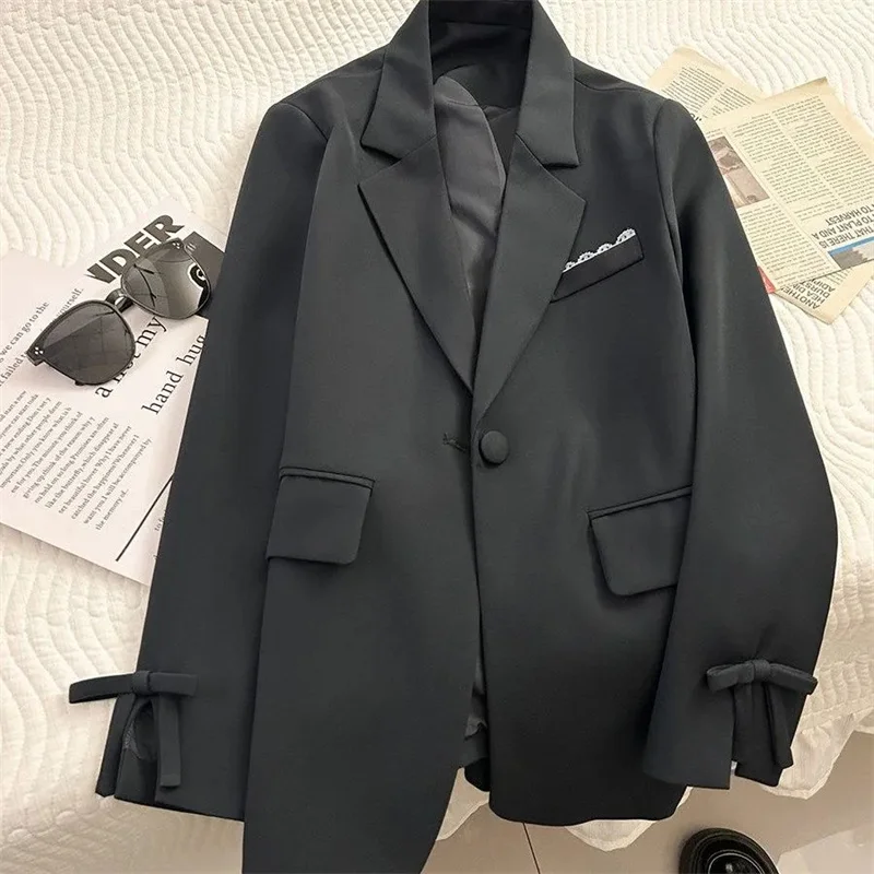 

Женский пиджак-блейзер Blue Gold Feeling Socialite, весна 2026, новый корейский стиль, уникальный дизайн с бантом на манжете