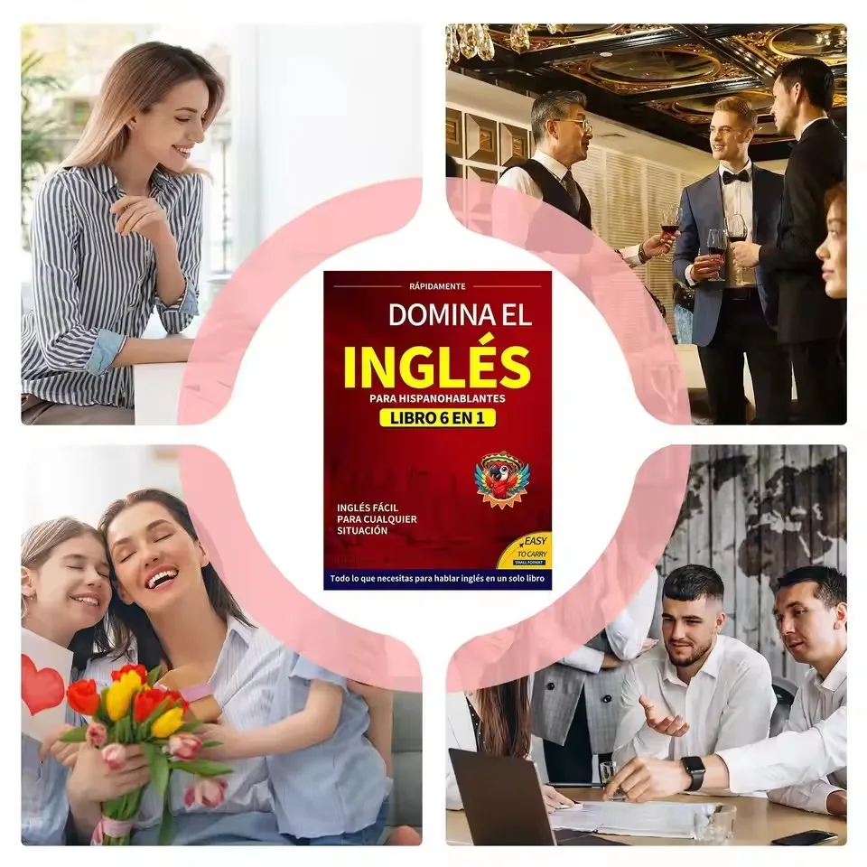 English Books for Beginners 6-in-1 Spanish Edition English Workbook Easy Language Learning Dictionary Study Supplies for Reading